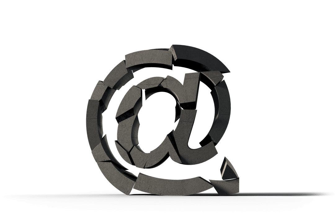 Fragmented Digital Gray At Sign on Transparent Background