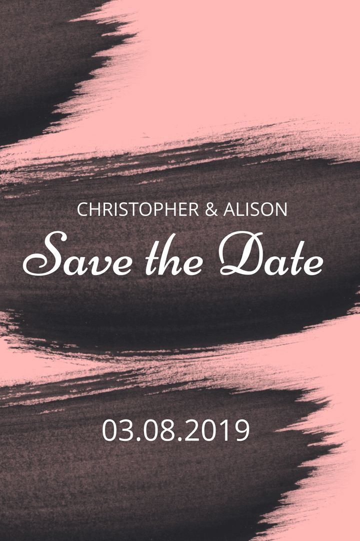 Elegant Wedding Save the Date with Pink and Black Brush Strokes - Download Free Stock Templates Pikwizard.com