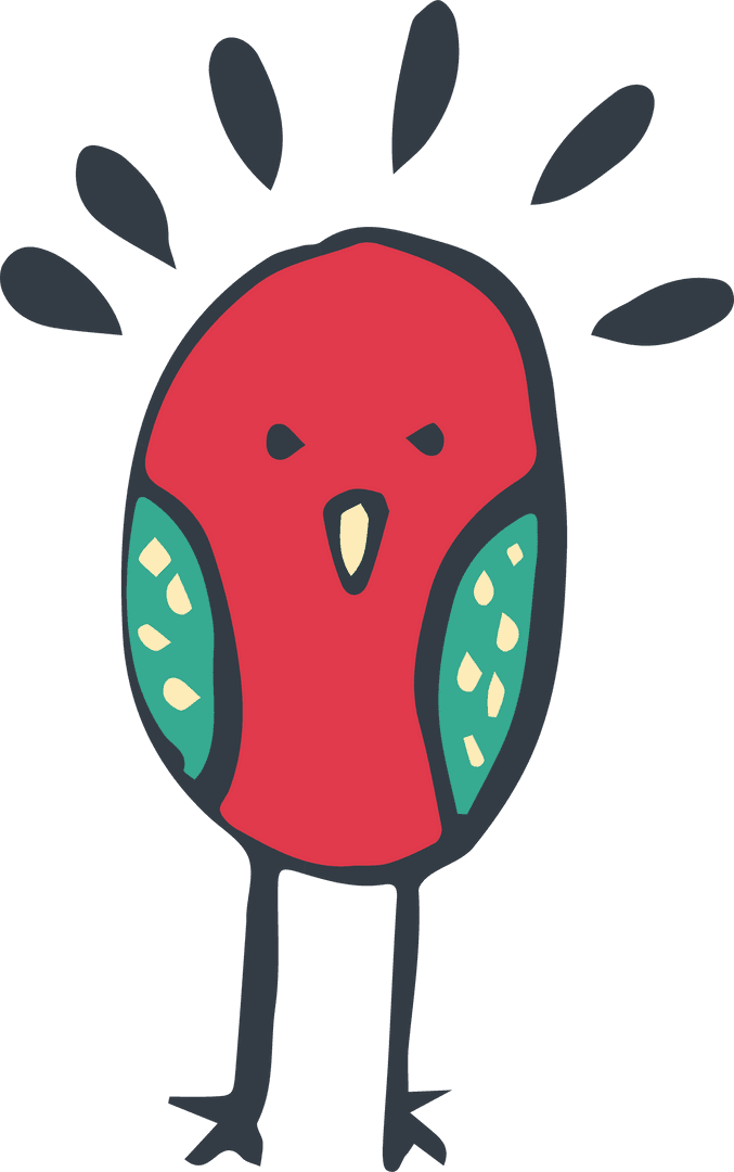 Angry Red Bird Digital Illustration on Transparent Background