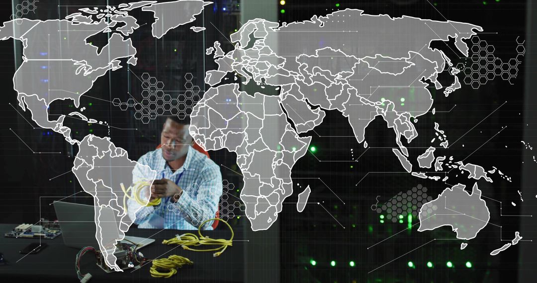 Networking Technician Handling Cables in Technology Laboratory