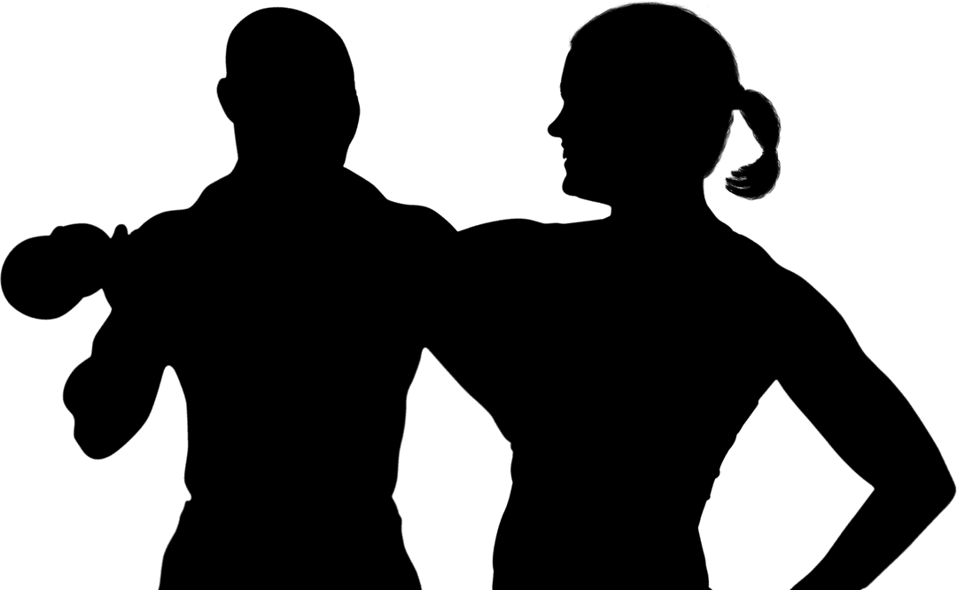Transparent Silhouette of Muscular Couple Exercising