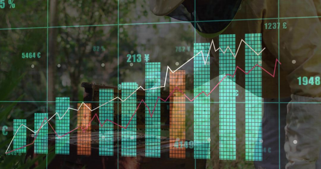 Beekeeper Evaluating Hive with Financial Chart Overlay