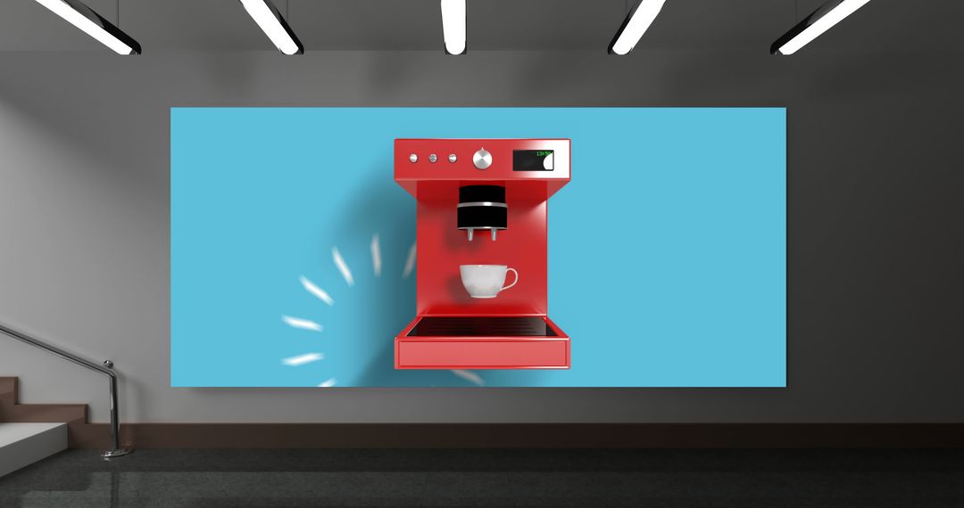 Modern Red Coffee Machine Illustration with Blue Background