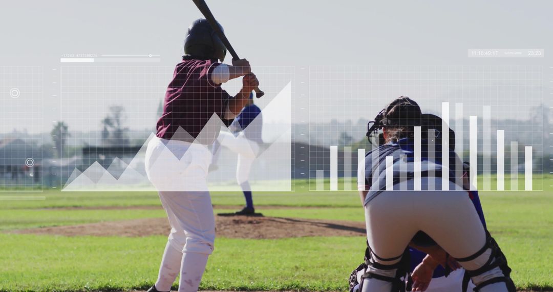 Baseball Player at Bat with Data Visualization Overlay on Field