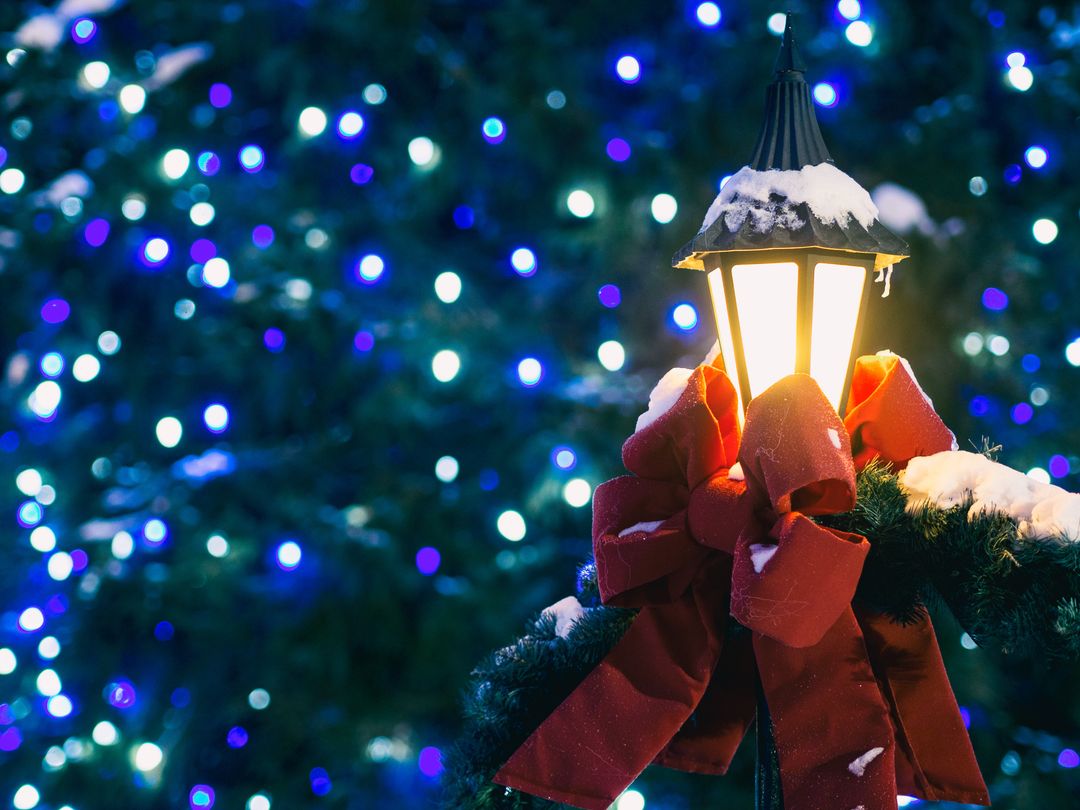 Festive Street Lamp with Illuminating Holiday Lights