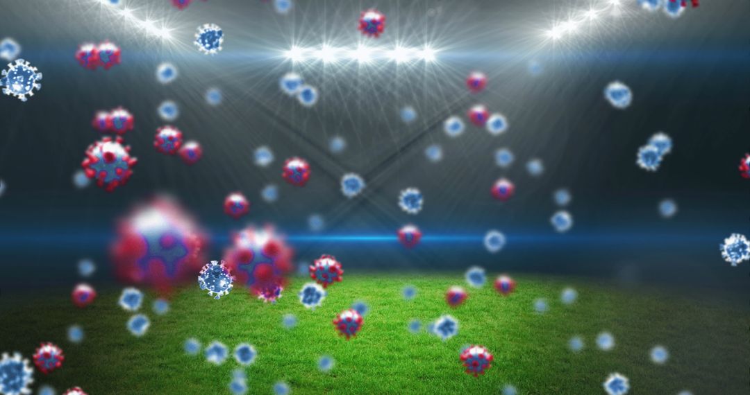 Empty Stadium with COVID-19 Virus Cells Overlay