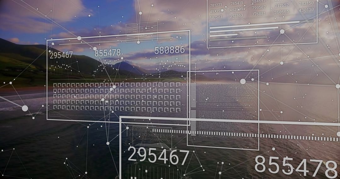 Abstract Digital Data Processing Over Scenic Landscape