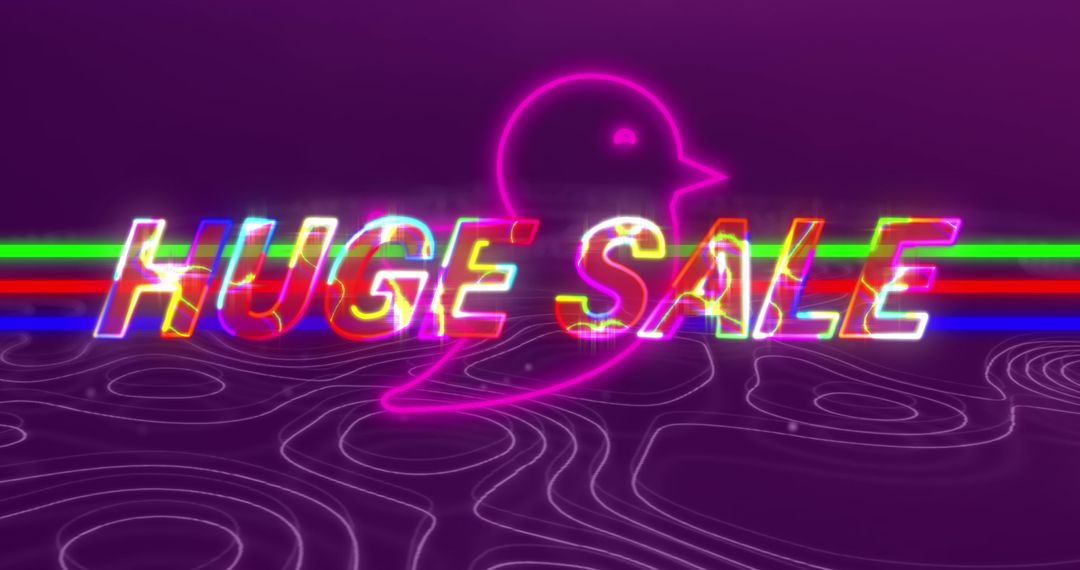 Huge Sale with Neon Bird and Vibrant Gradient Lines