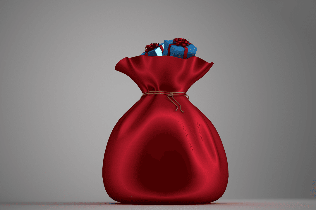 Red Sack Filled with Gifts Against Transparent Background