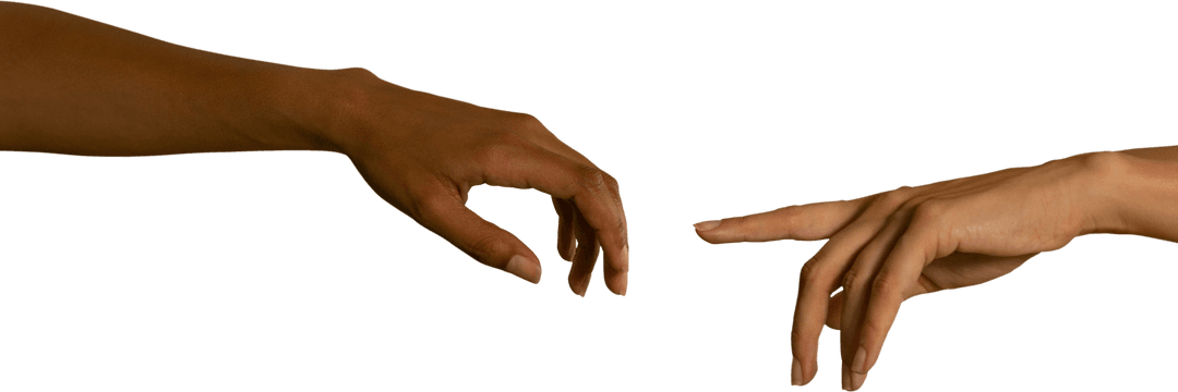 Transparent Reaching Hands Touching Slowly on Neutral Background