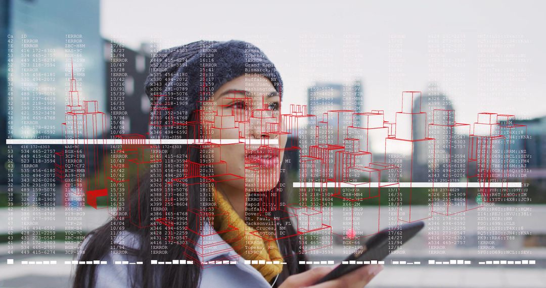 Woman Engaged with AR Technology on Modern Rooftop