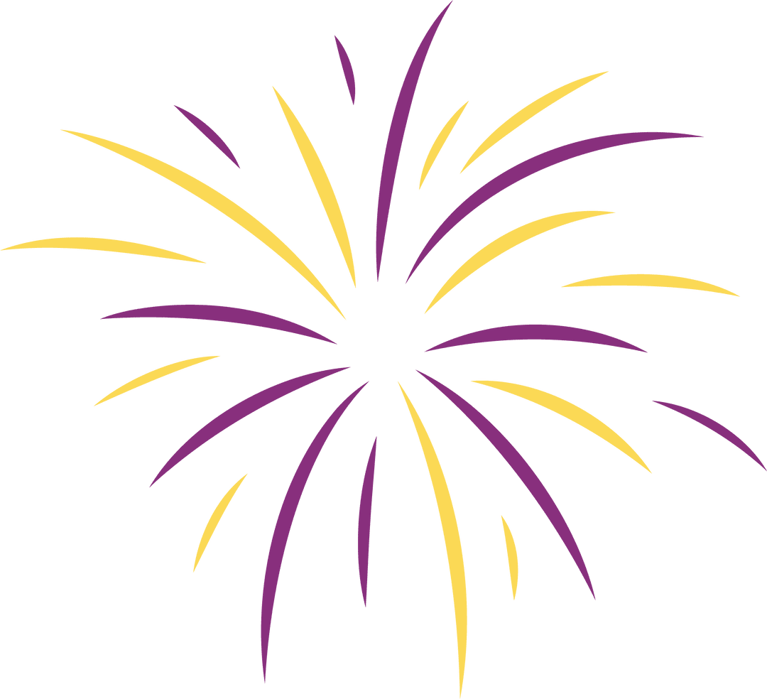 Vibrant Yellow and Purple Firework Burst on Transparent Background