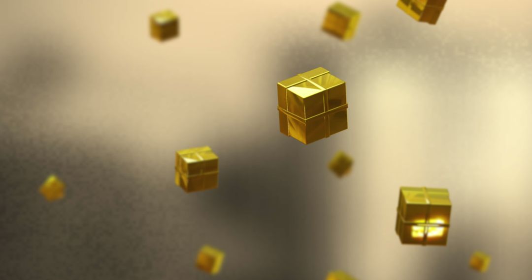 Golden Gift Boxes Floating in Soft Yellow Glow