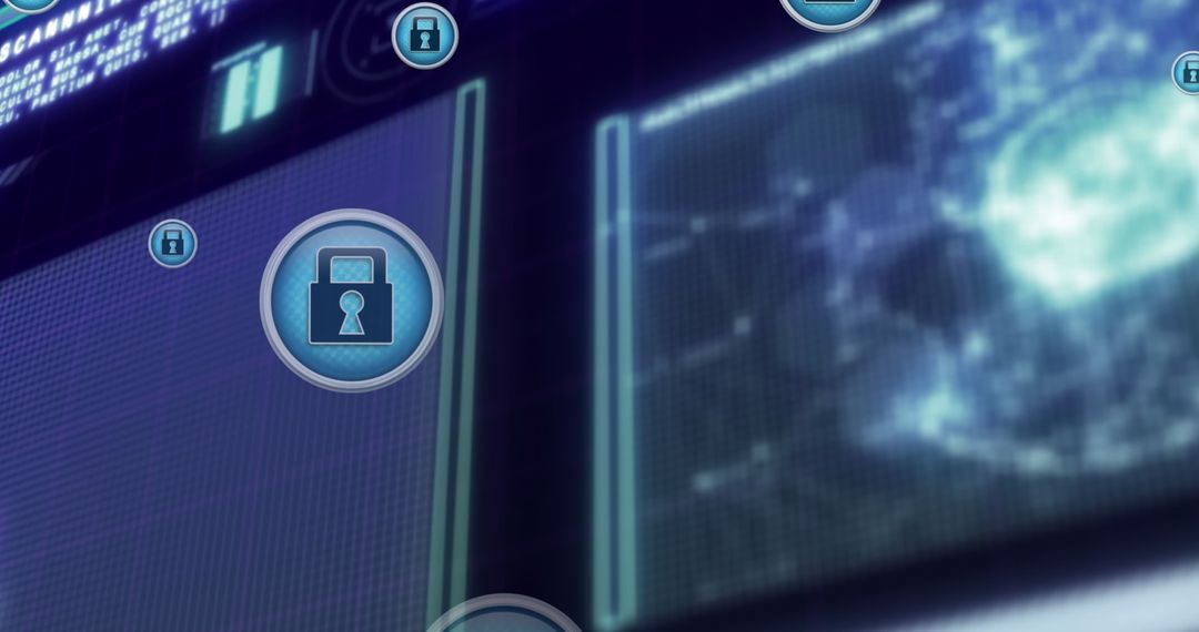 Digital Icons and Data on Futuristic Interface