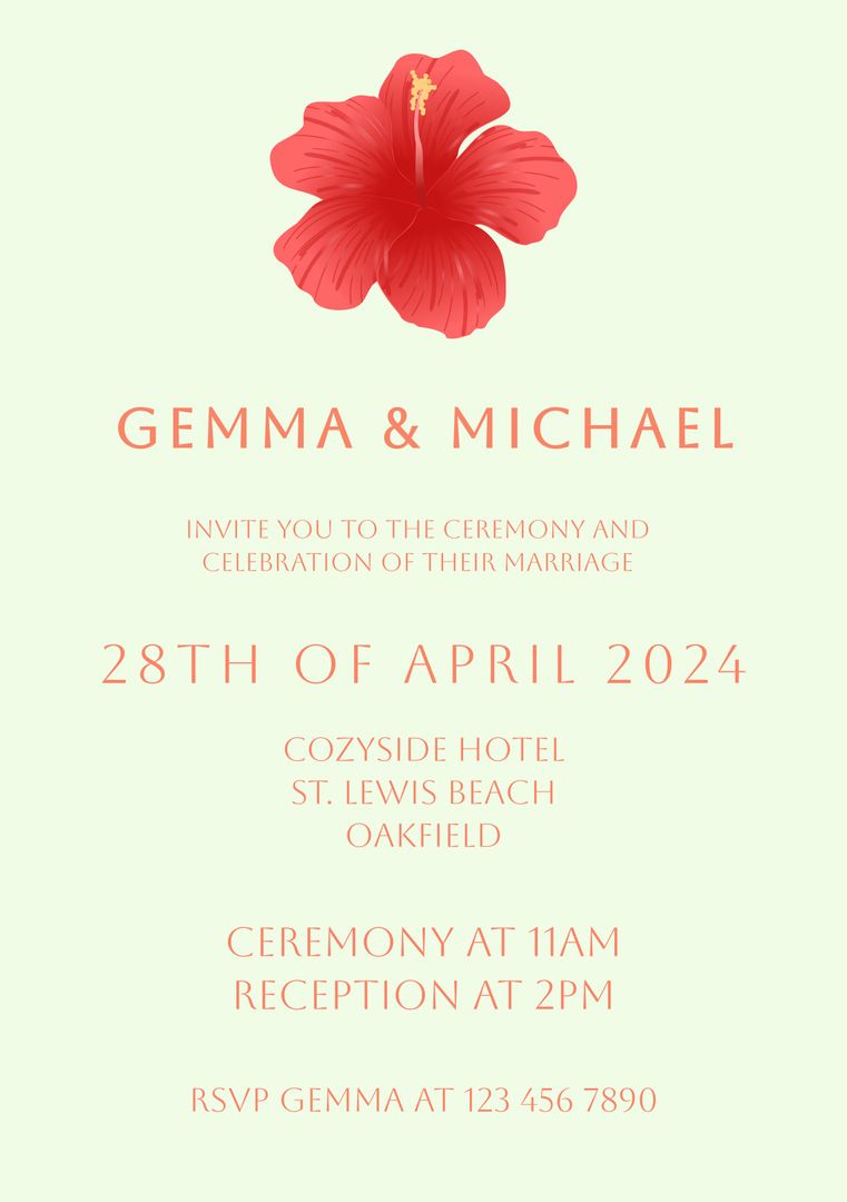 Elegant Wedding Invitation Template with Red Hibiscus - Download Free Stock Templates Pikwizard.com
