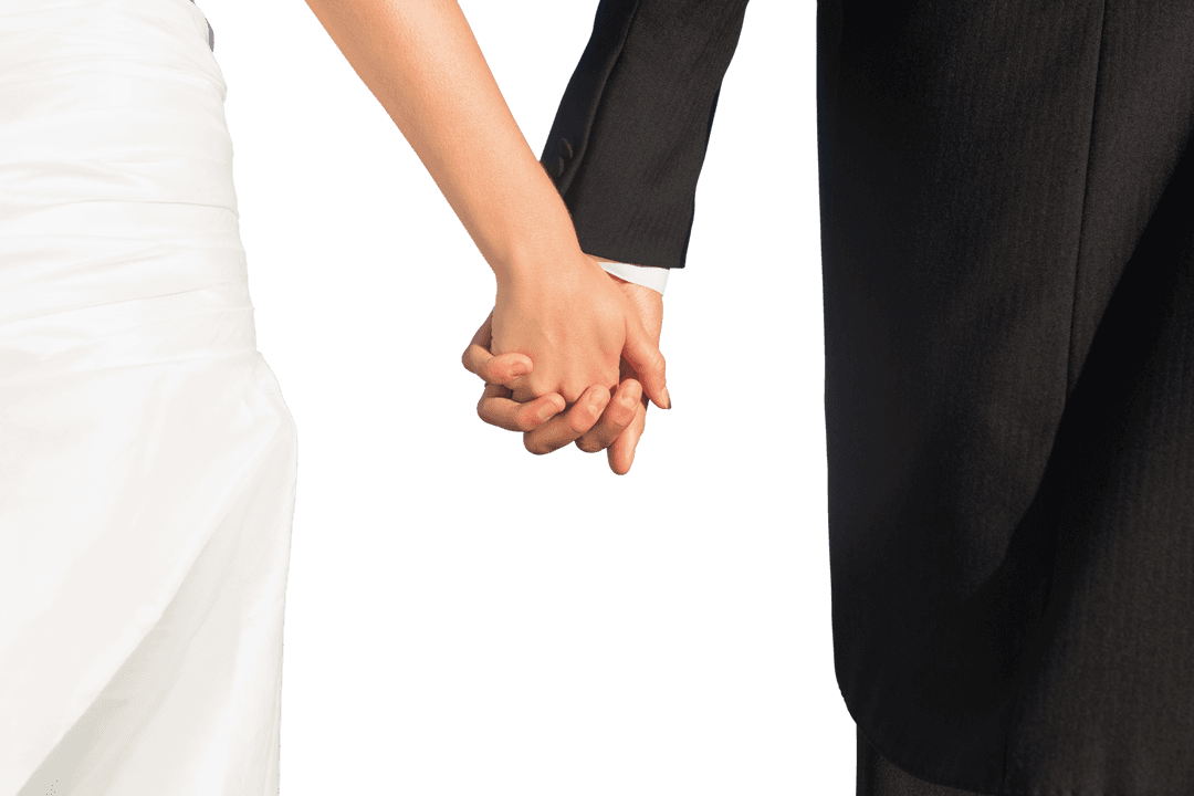 Just Married Couple Holding Hands on Transparent Background