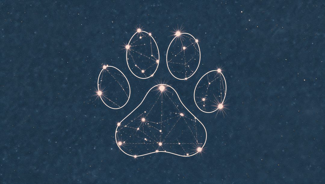 Glowing Constellation Paw Print Pulsing Against Deep Navy Starfield with Luminous Nodes