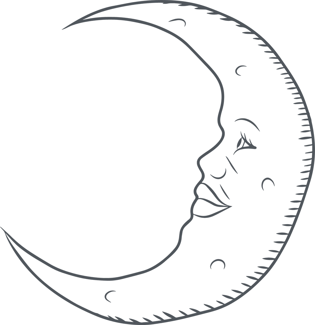 Transparent Crescent Moon Line Art with Face on Abstract Background