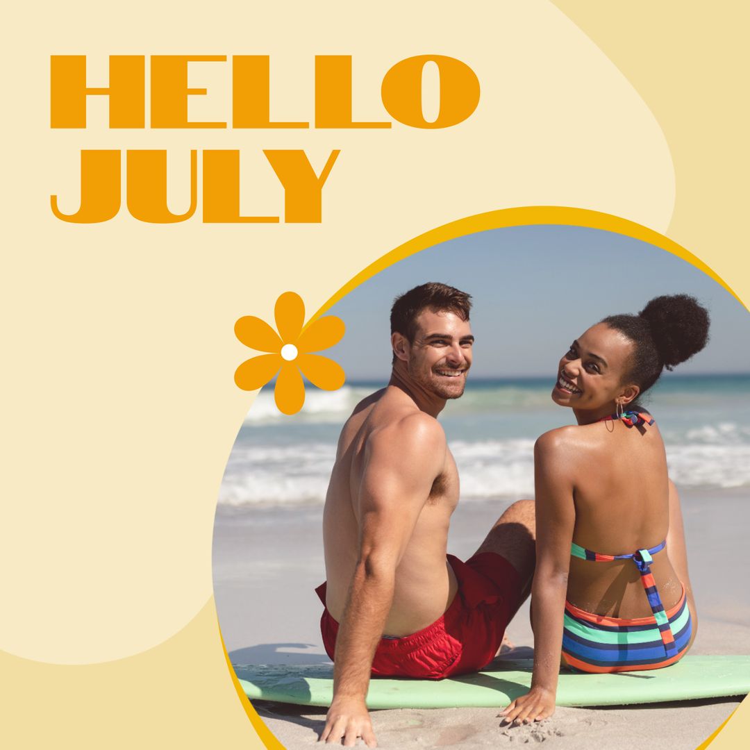 Happy Couple Relaxing by the Seaside in July
