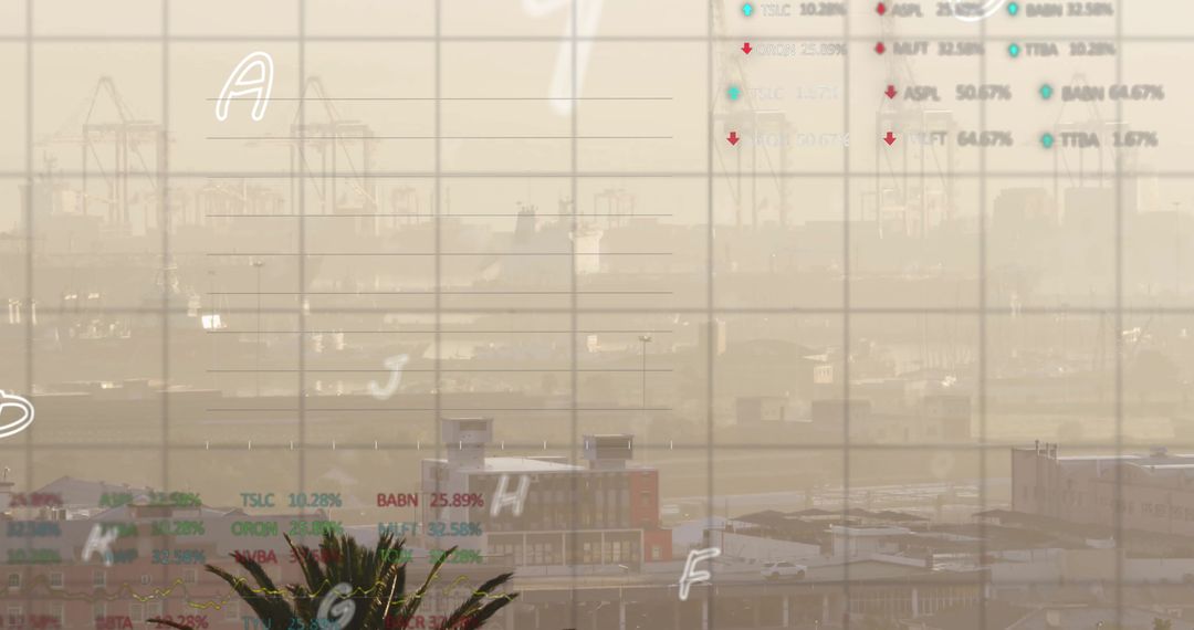 Cityscape with Flowing Financial Data Interface Overlay