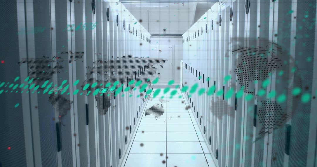 Futuristic Data Center with Global Connectivity Concept Overlay