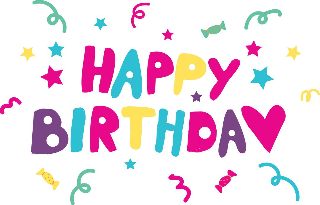 Colorful Happy Birthday Text with Transparent Design Elements