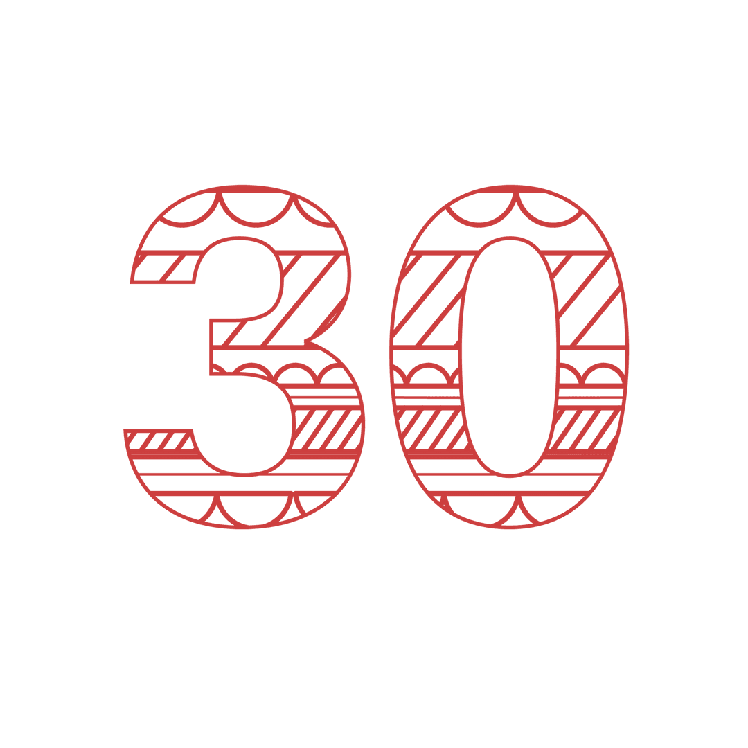 Decorative Red Number 30 on Transparent Background for Celebrations