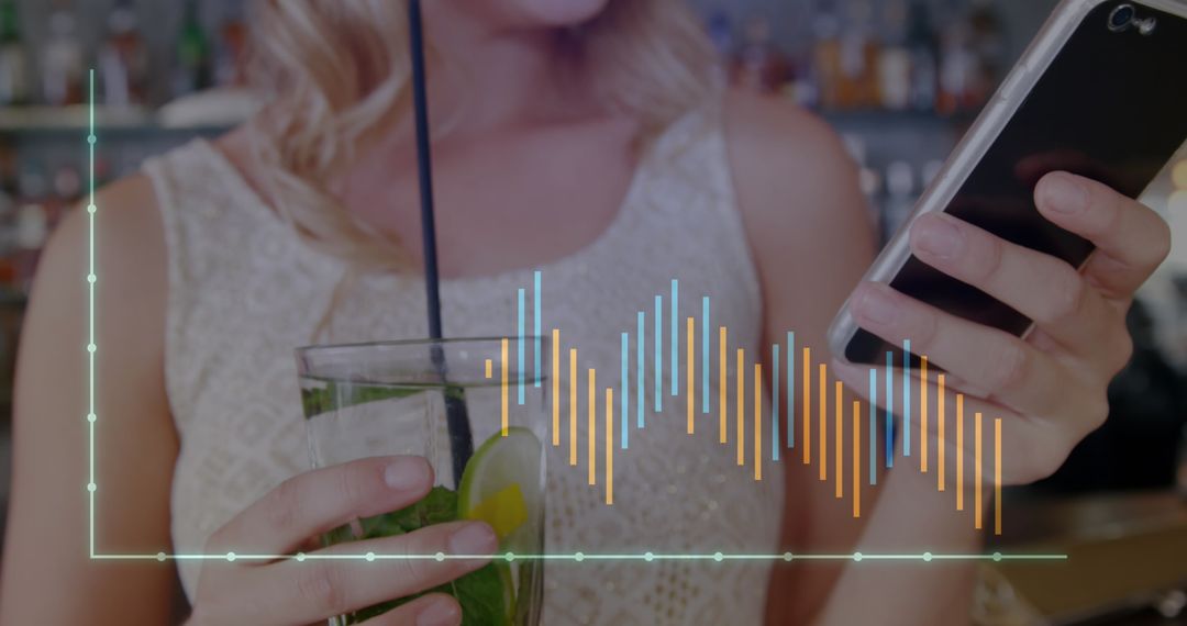 Woman with Smartphone and Graph, Concept of Business Communication