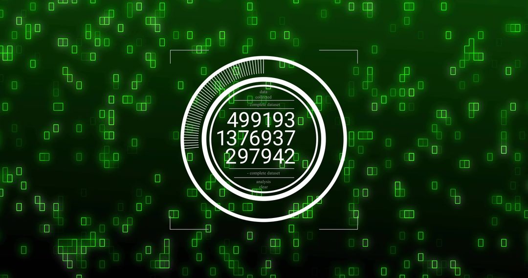 Rotating Neon-Green HUD Displaying Stacked Numeric Readouts for Futuristic Data Viz