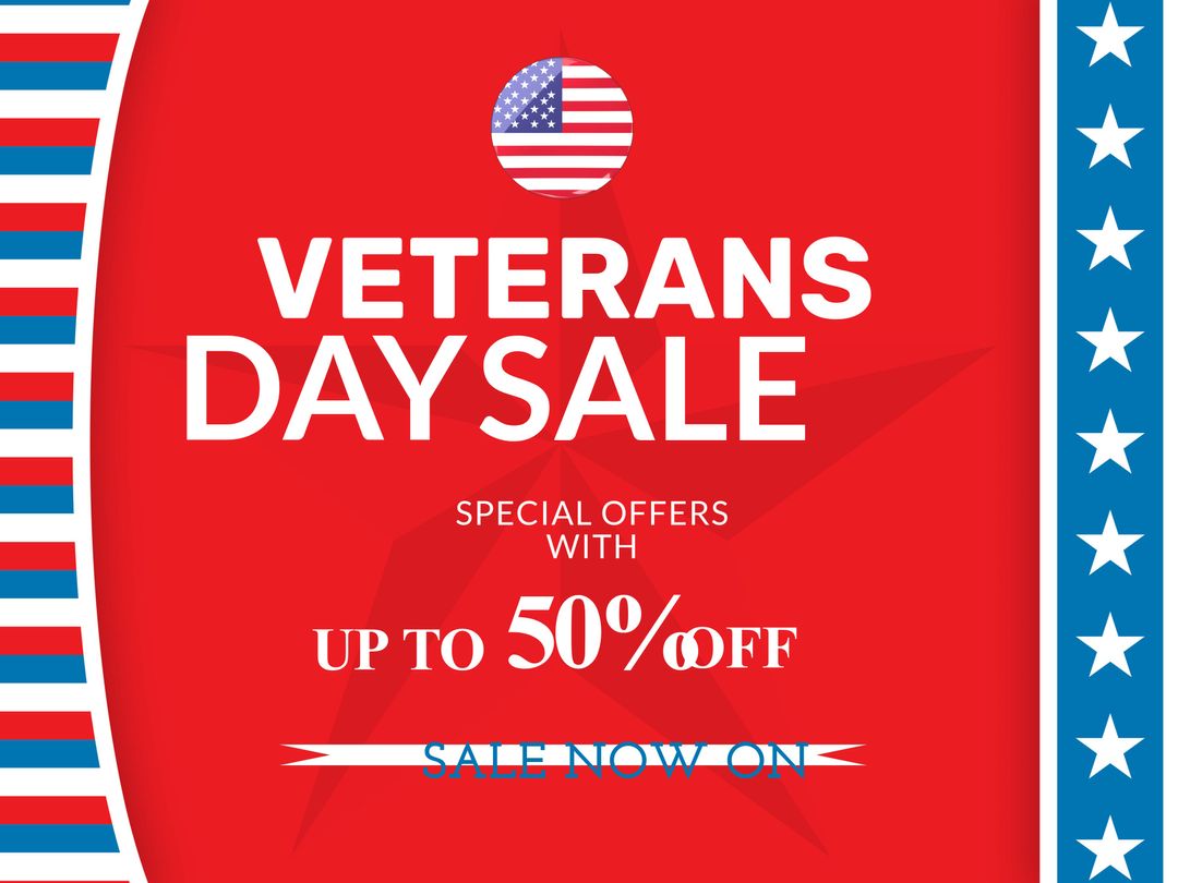 Veterans Day Sale Banner with Patriotic Theme and Discounts