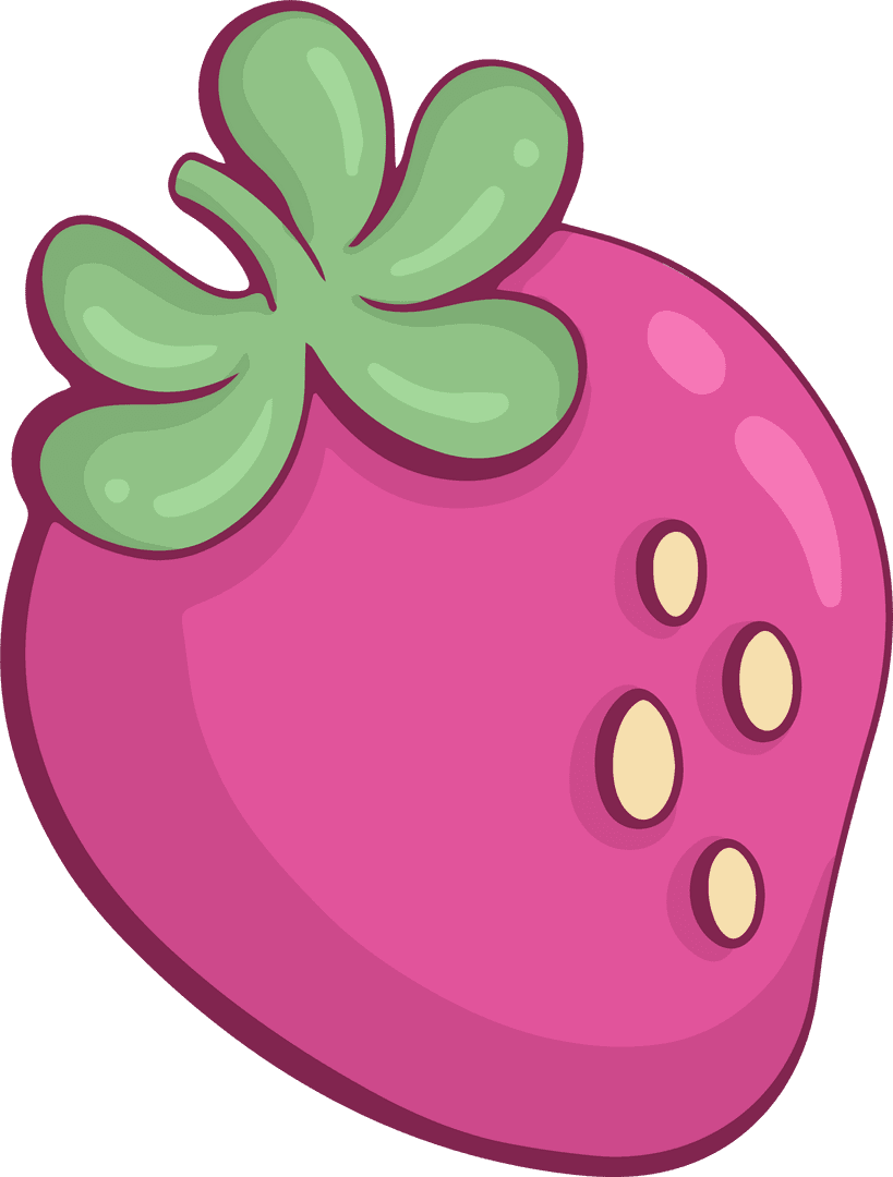Vibrant Cartoon Strawberry Floating on Transparent Background
