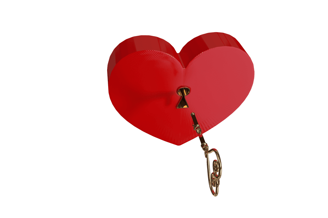 Heart with Key Inserted Unlocks Love Concept on Transparent Background