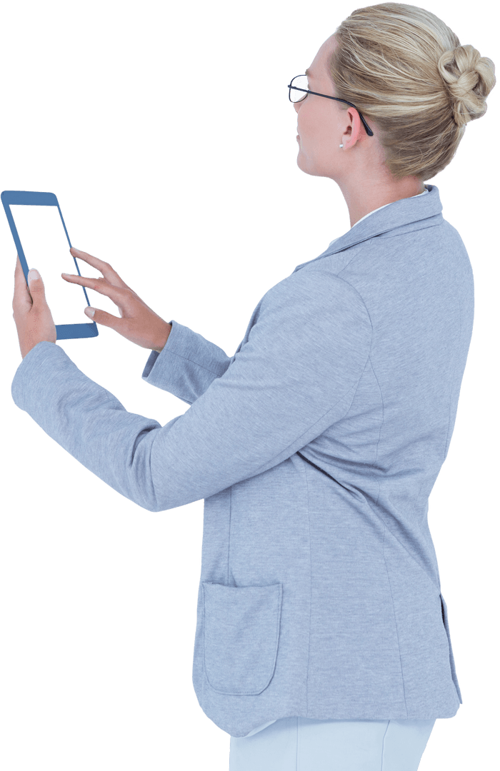 Transparent Businesswoman Using Tablet for Modern Task Management