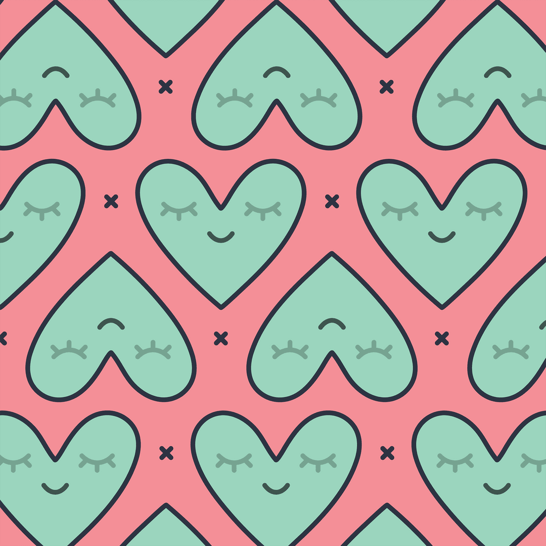 Transparent Seamless Green Hearts on Pink Background Pattern