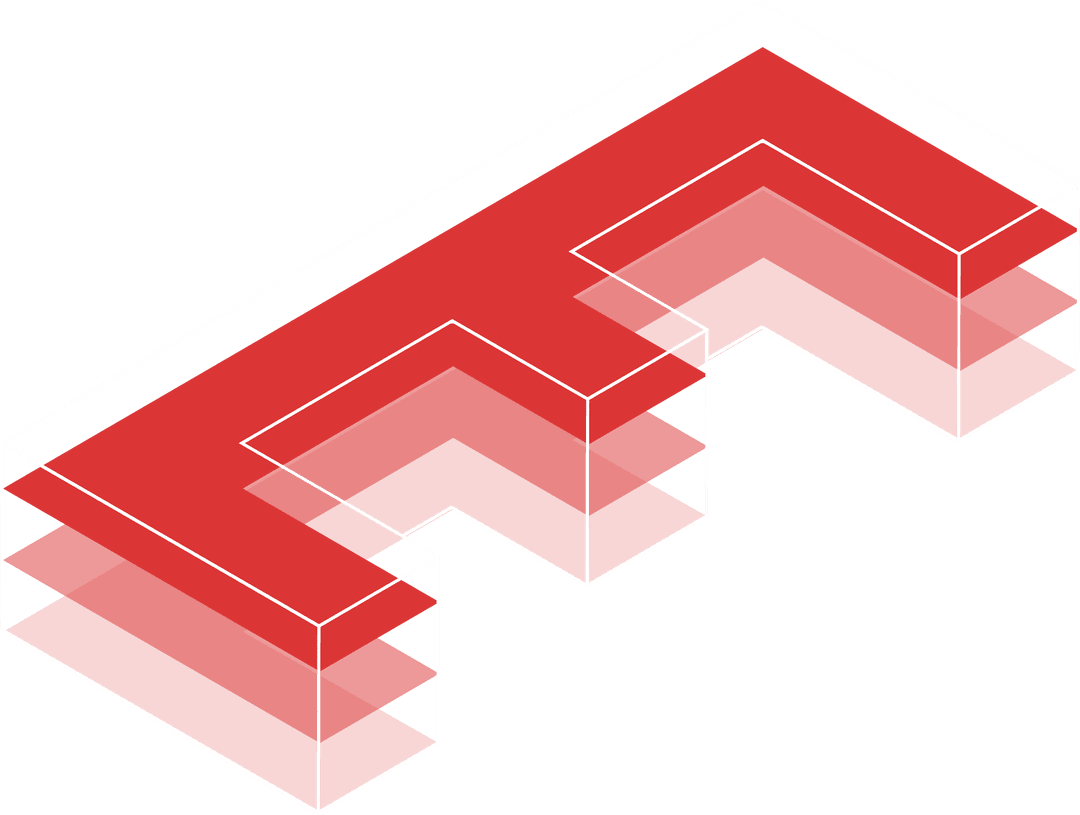 Transparent abstract isometric red block structure