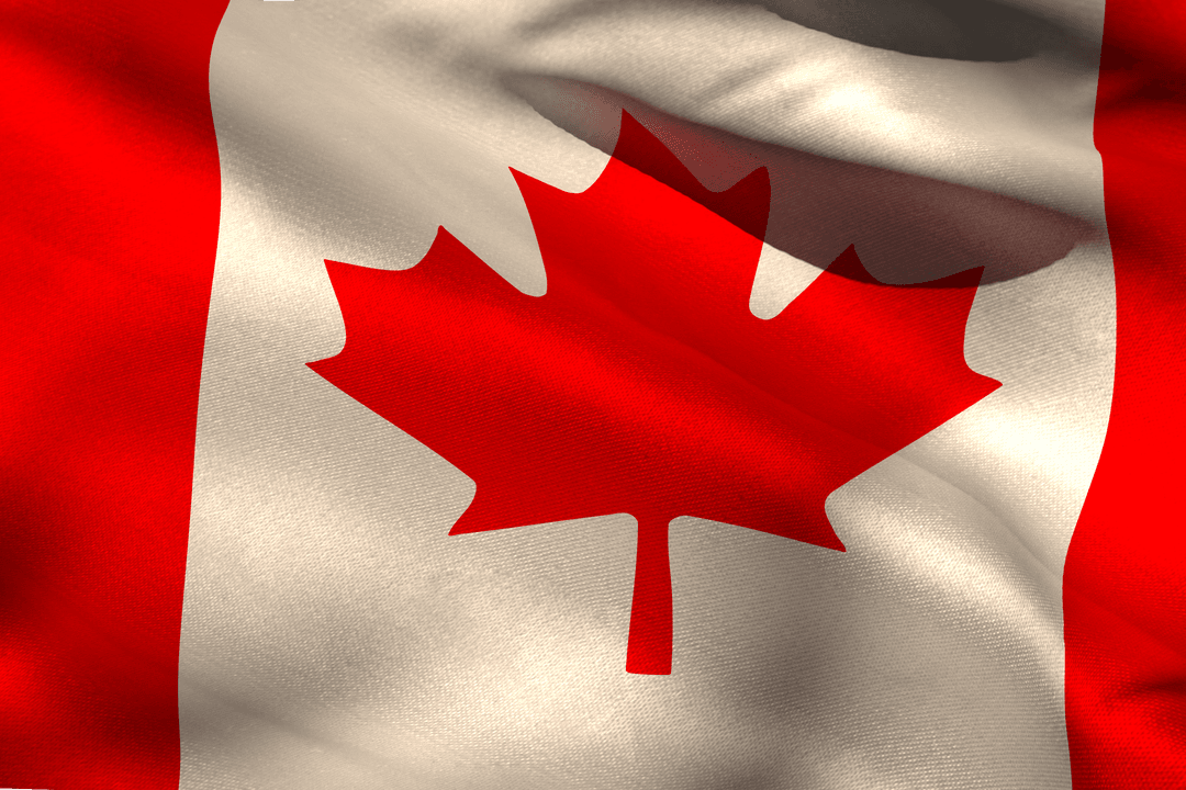 Transparent Canadian Flag Waving in Wind with Close Up Detail