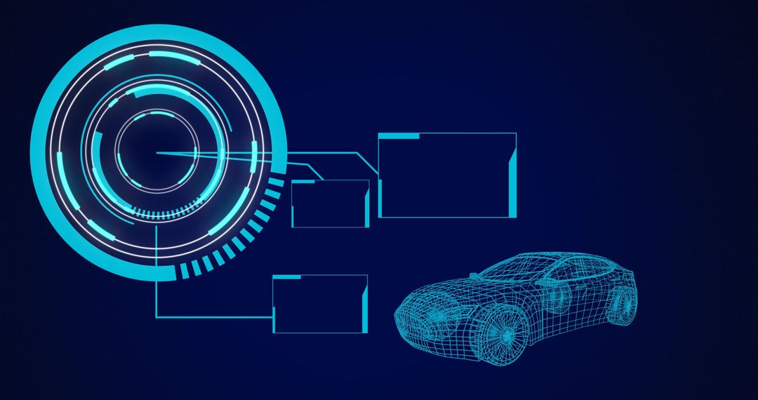 Digital Car Interface with 3D Wireframe and Data Overlay