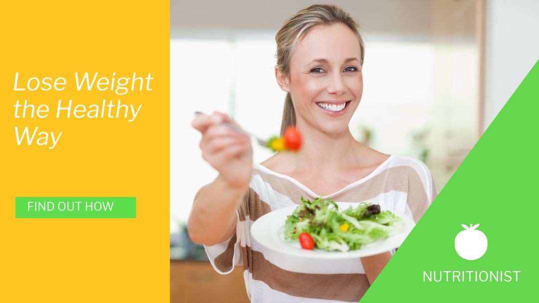 Smiling Woman with Fresh Salad Promoting Healthy Weight Loss - Download Free Stock Templates Pikwizard.com