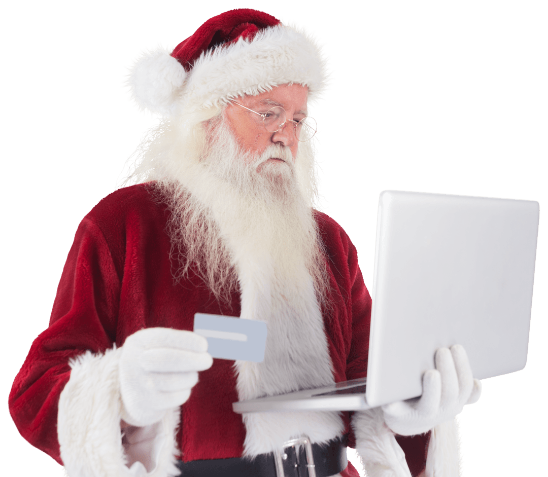 Transparent Santa Shopping Online Using Credit Card and Laptop