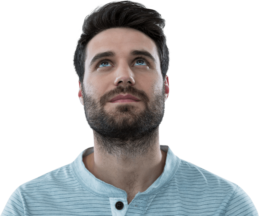 Transparent Image of Caucasian Man Looking Up Thoughtfully