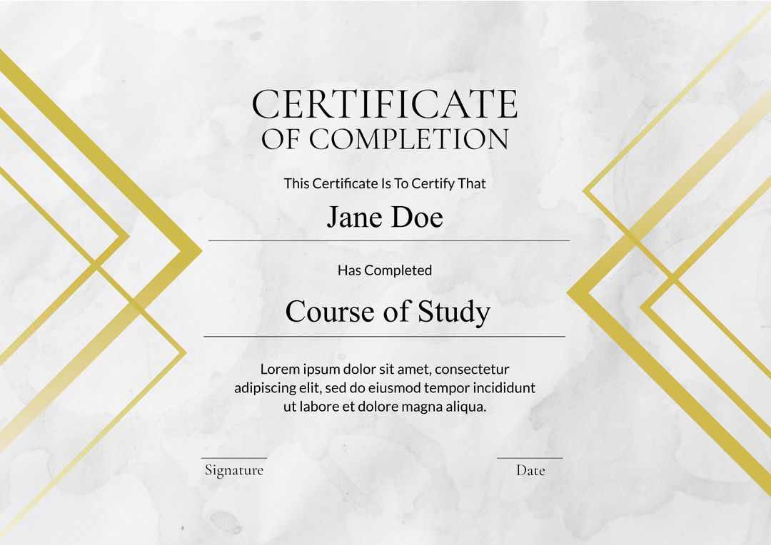 Elegant Certificate of Completion with Gold Accents and Watermark Background - Download Free Stock Templates Pikwizard.com