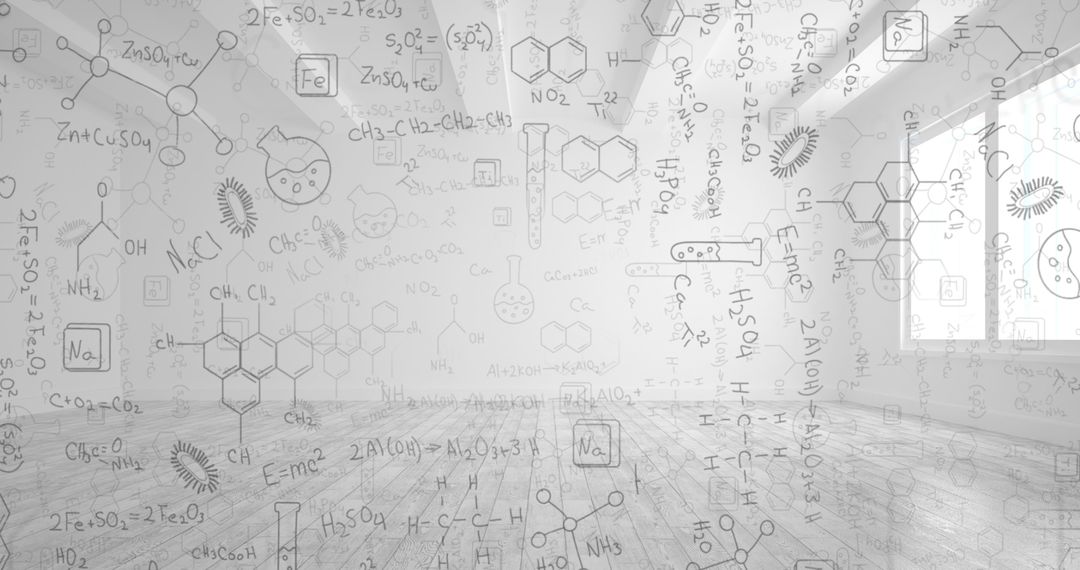 Abstract Science Diagrams and Chemical Equations in Bright Space