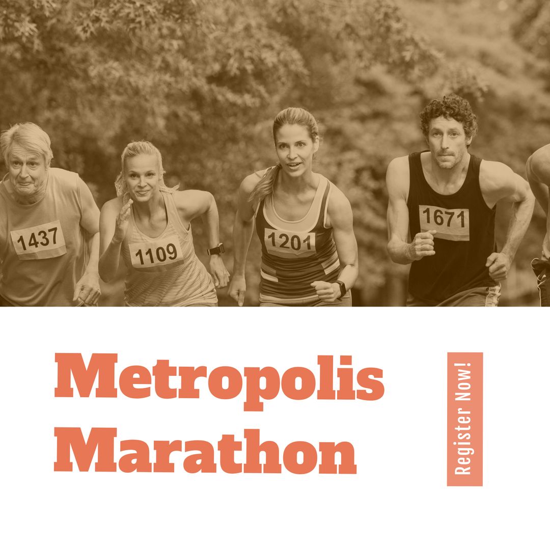 Group of Runners Competing in Metropolis Marathon Event
