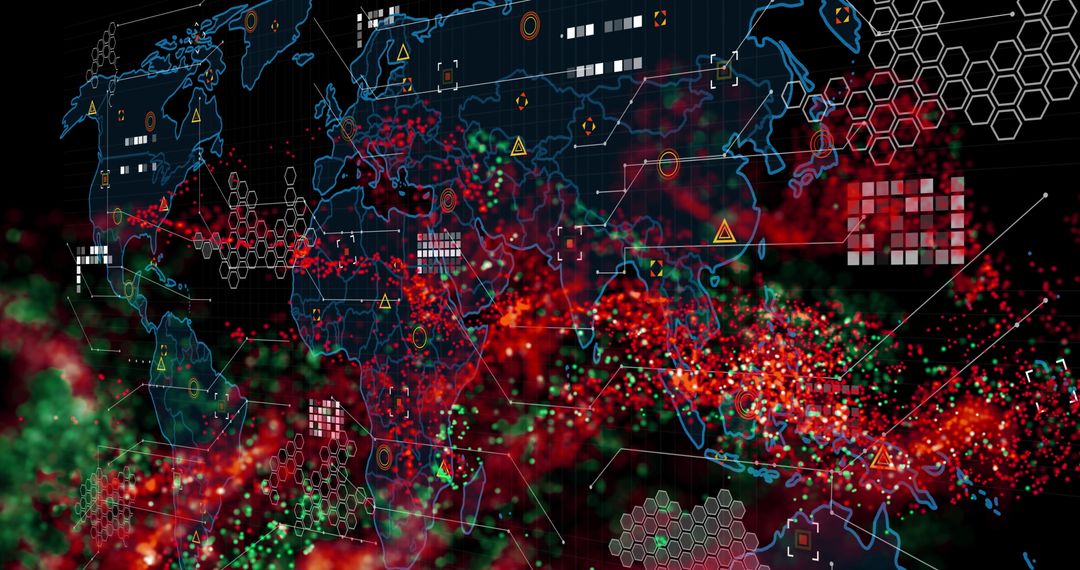 Futuristic Global Neural Network Map with Data Analytics Display