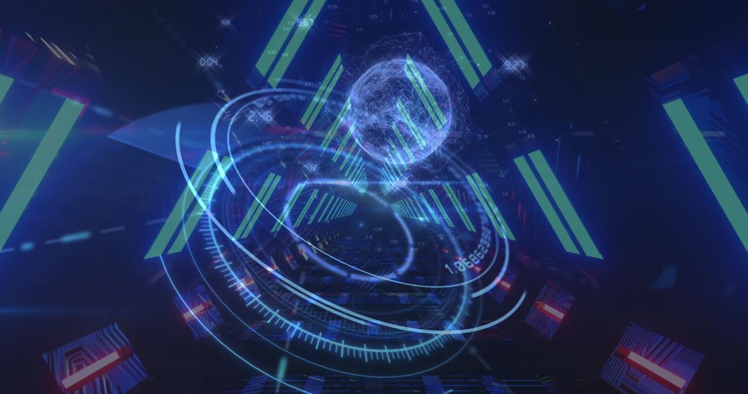 Futuristic Digital Network Concept with Spinning Globe Interface