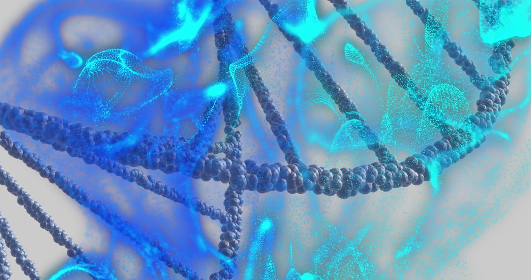 Blue Scientific Representation of DNA Strands with Molecular Particles