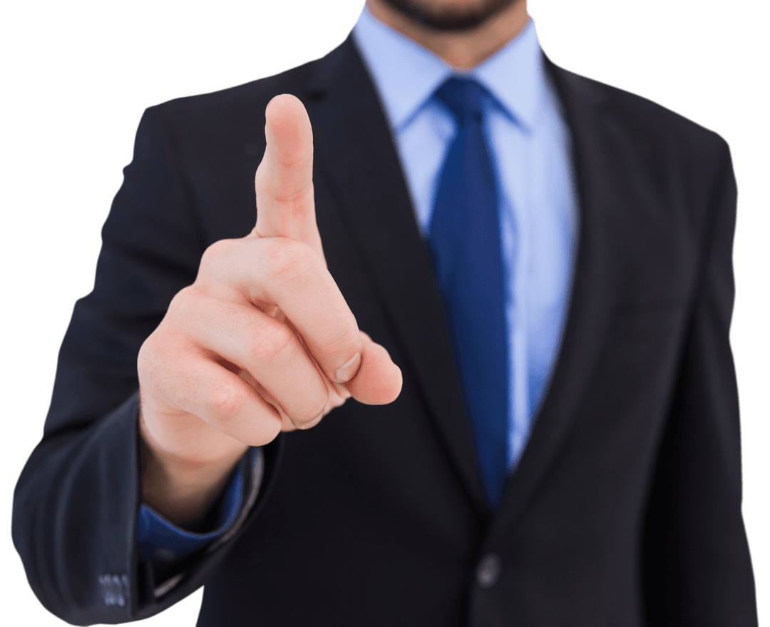 Transparent Businessman Pointing Finger Focuses on Attention