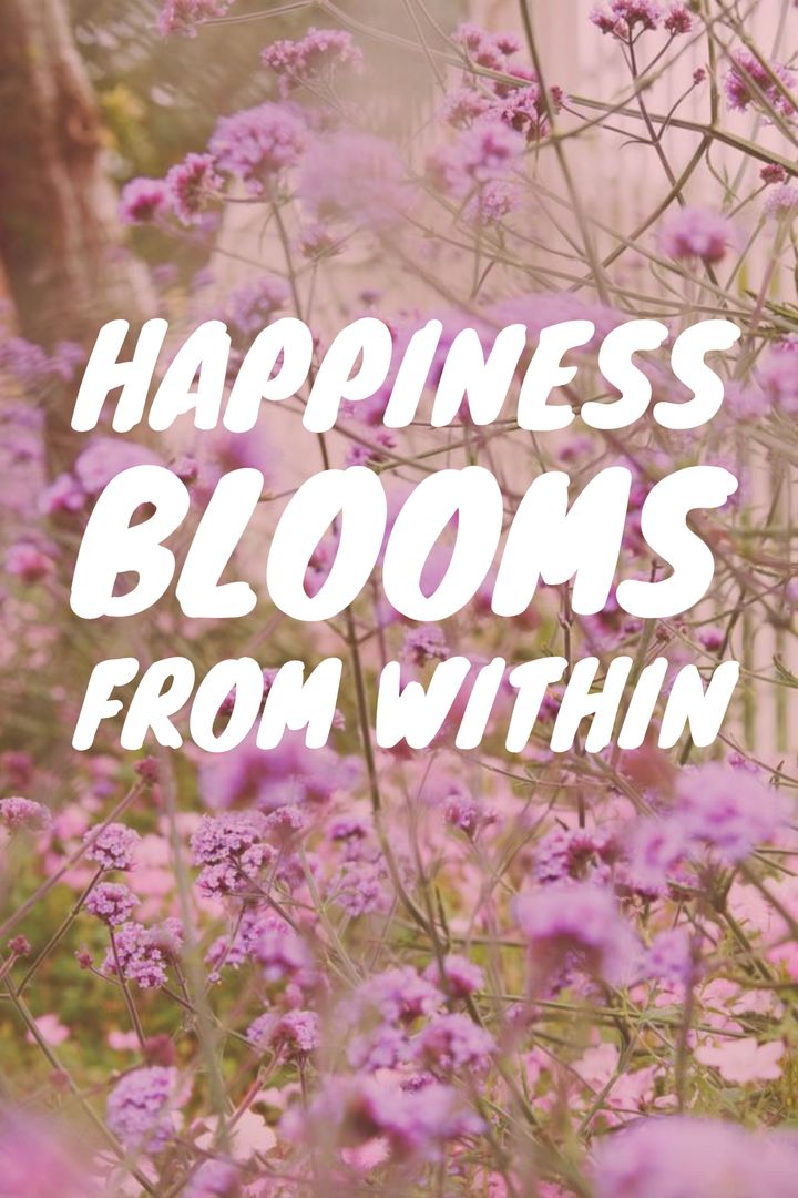 Inspirational Quote with Blooming Purple Flowers