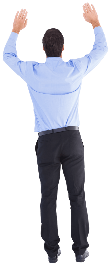 Transparent Businessman from Behind with Raised Arms