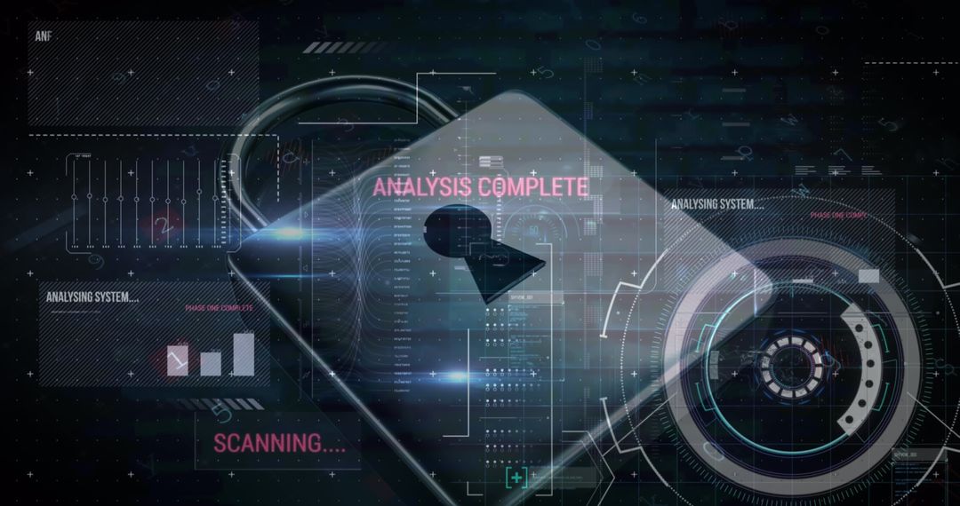 Cybersecurity Padlock Overlaying Digital Data Analysis